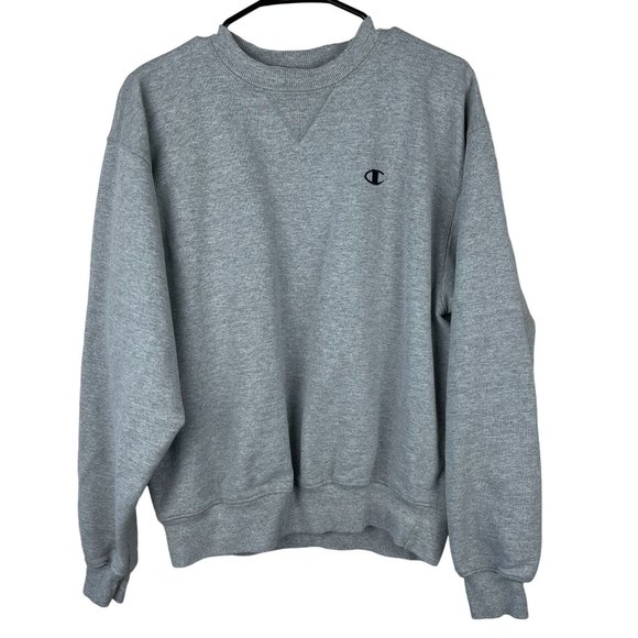 Vintage Y2K Champion Pullover Sweatshirt Unisex L Gray Crewneck Embroidered Logo - Picture 1 of 10